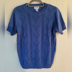 Vicki Wayne Top Sweater Women’s Large Blue Cable Knit Preppy